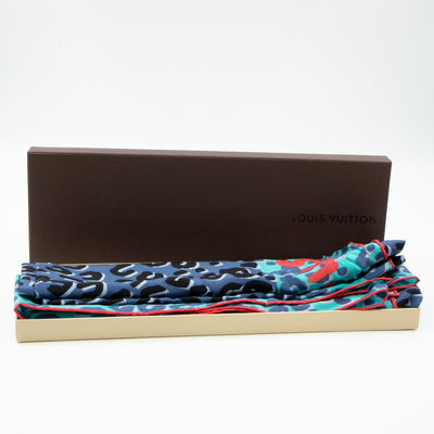 Leopard Silk Scarf Blue Orange
