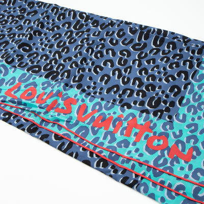 Leopard Silk Scarf Blue Orange
