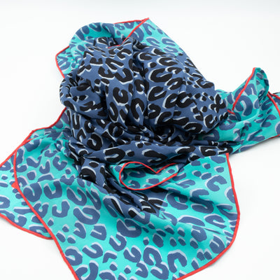 Leopard Silk Scarf Blue Orange