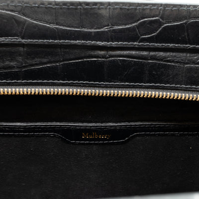 Small Zipped Bayswater Black Leather Croc