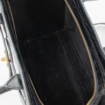 Small Zipped Bayswater Black Leather Croc