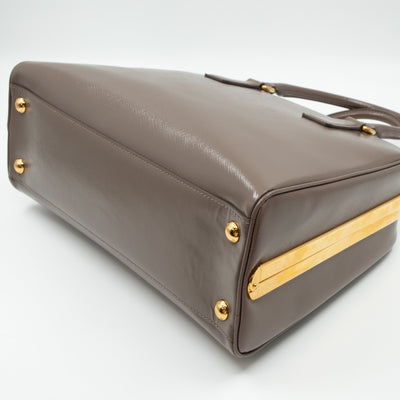 Pyramid Frame Satchel Gray Leather