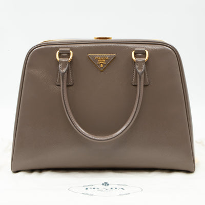 Pyramid Frame Satchel Gray Leather