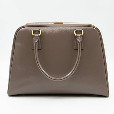Pyramid Frame Satchel Gray Leather