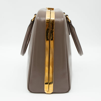 Pyramid Frame Satchel Gray Leather