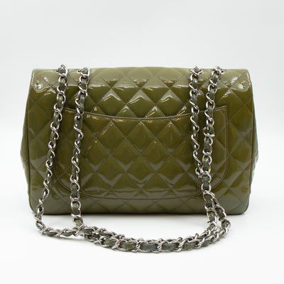 Classic Single Flap Jumbo Green Gray Patent Leather