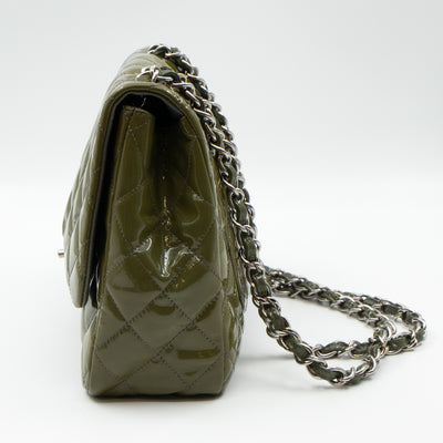 Classic Single Flap Jumbo Green Gray Patent Leather