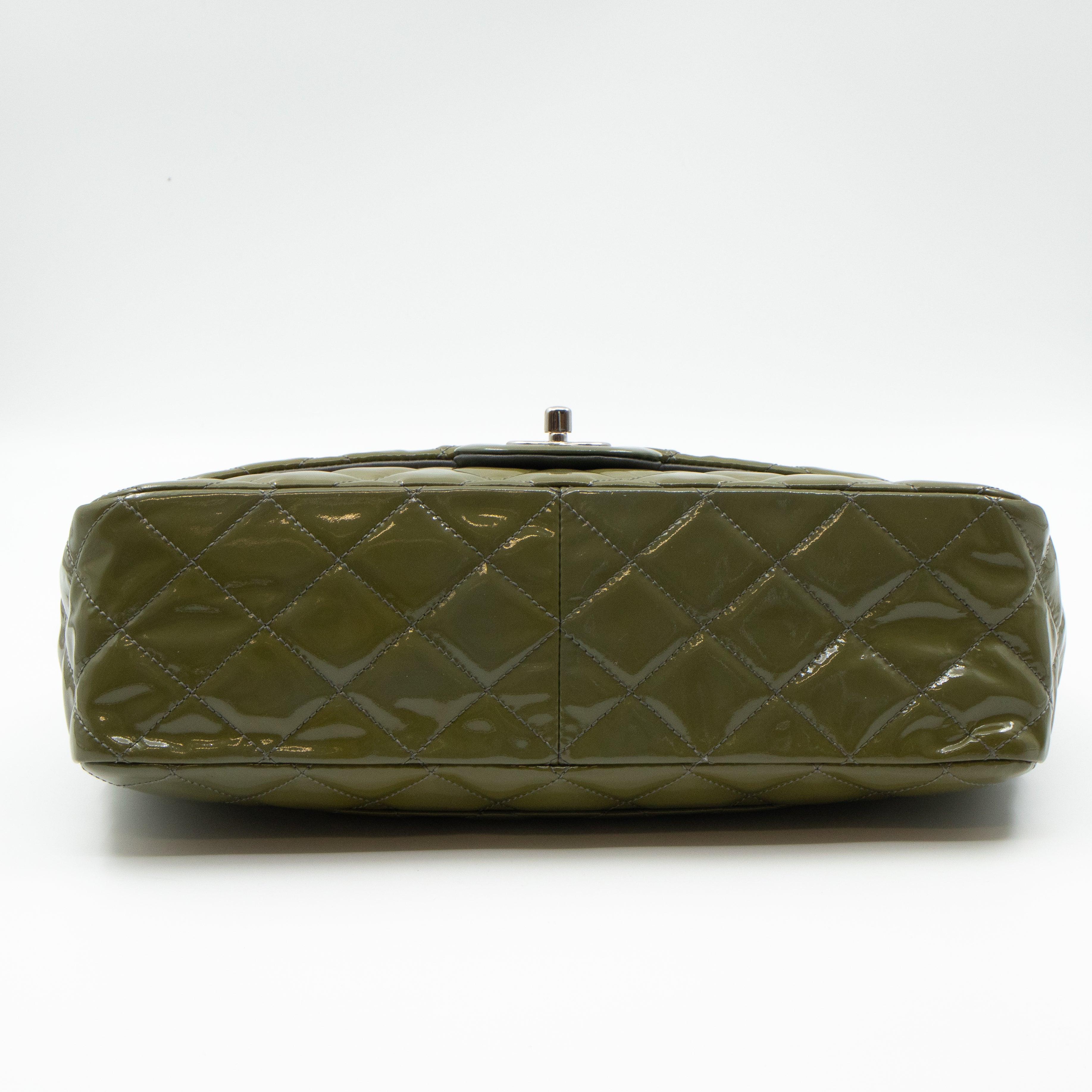 Classic Single Flap Jumbo Green Gray Patent Leather