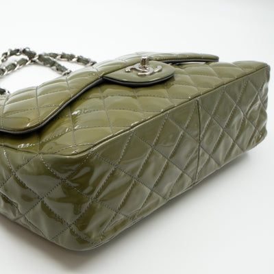 Classic Single Flap Jumbo Green Gray Patent Leather