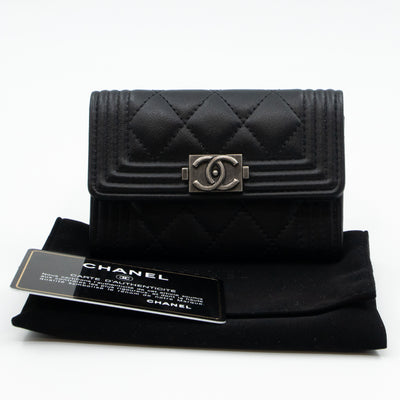 Boy Flap Card Case Black Leather