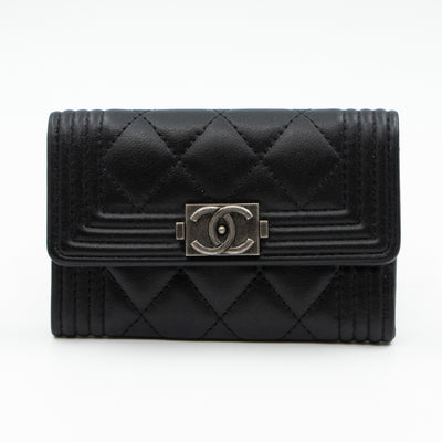 Boy Flap Card Case Black Leather