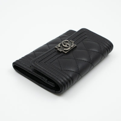 Boy Flap Card Case Black Leather