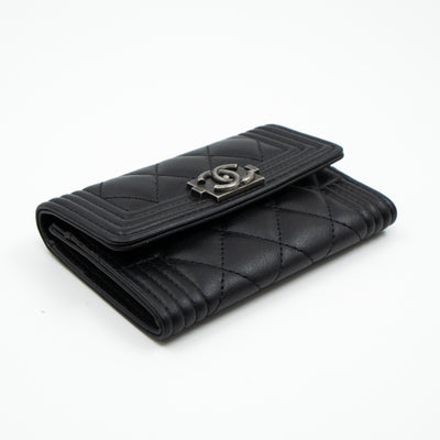 Boy Flap Card Case Black Leather