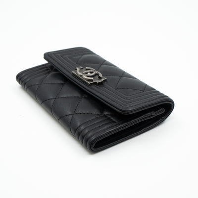 Boy Flap Card Case Black Leather