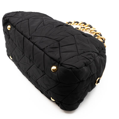 Chain Bowler Bag Black Quilted Tessuto