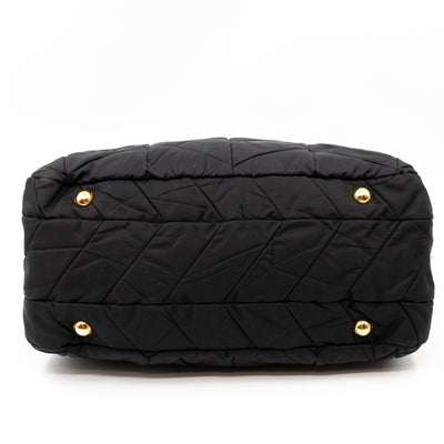 Chain Bowler Bag Black Quilted Tessuto