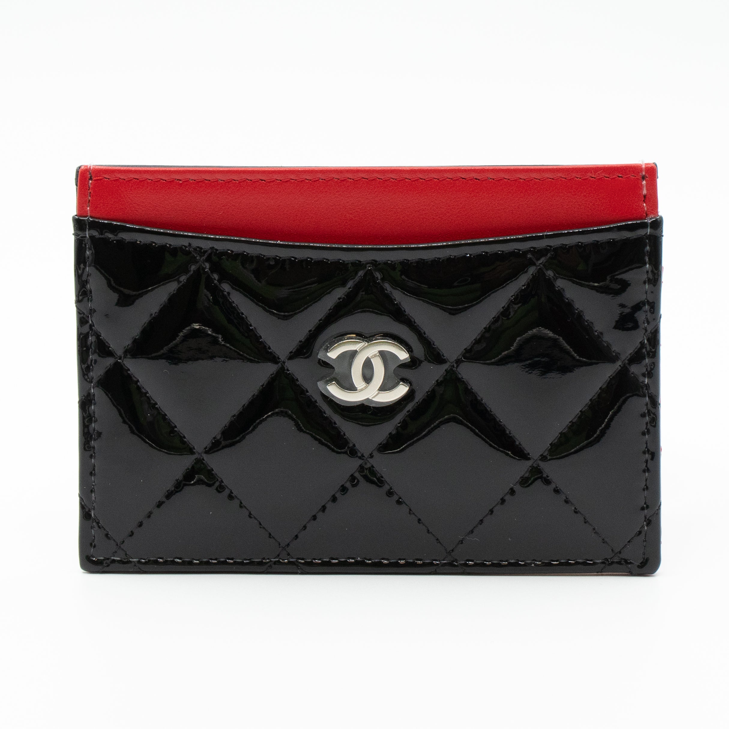 Card Holder Black Red Patent Leather