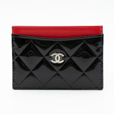 Card Holder Black Red Patent Leather