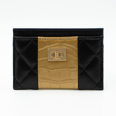 Card Holder Black & Gold Leather