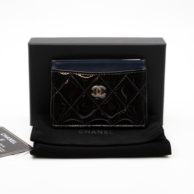 Card Holder Black Blue Patent Leather