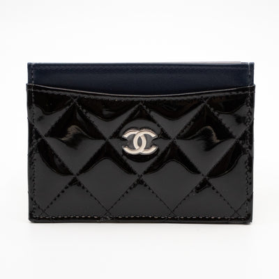 Card Holder Black Blue Patent Leather