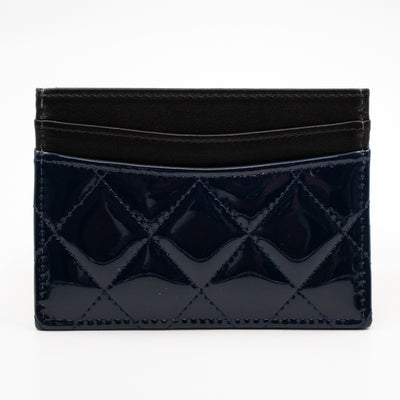 Card Holder Black Blue Patent Leather