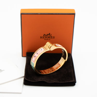 Enamel Hinged Bracelet Gold Pink Green