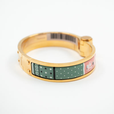 Enamel Hinged Bracelet Gold Pink Green