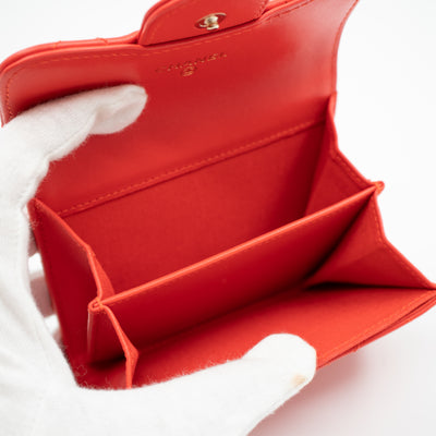 Classic Flap Card Case Coral Leather