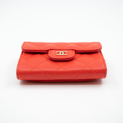 Classic Flap Card Case Coral Leather