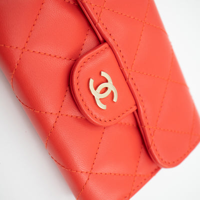 Classic Flap Card Case Coral Leather
