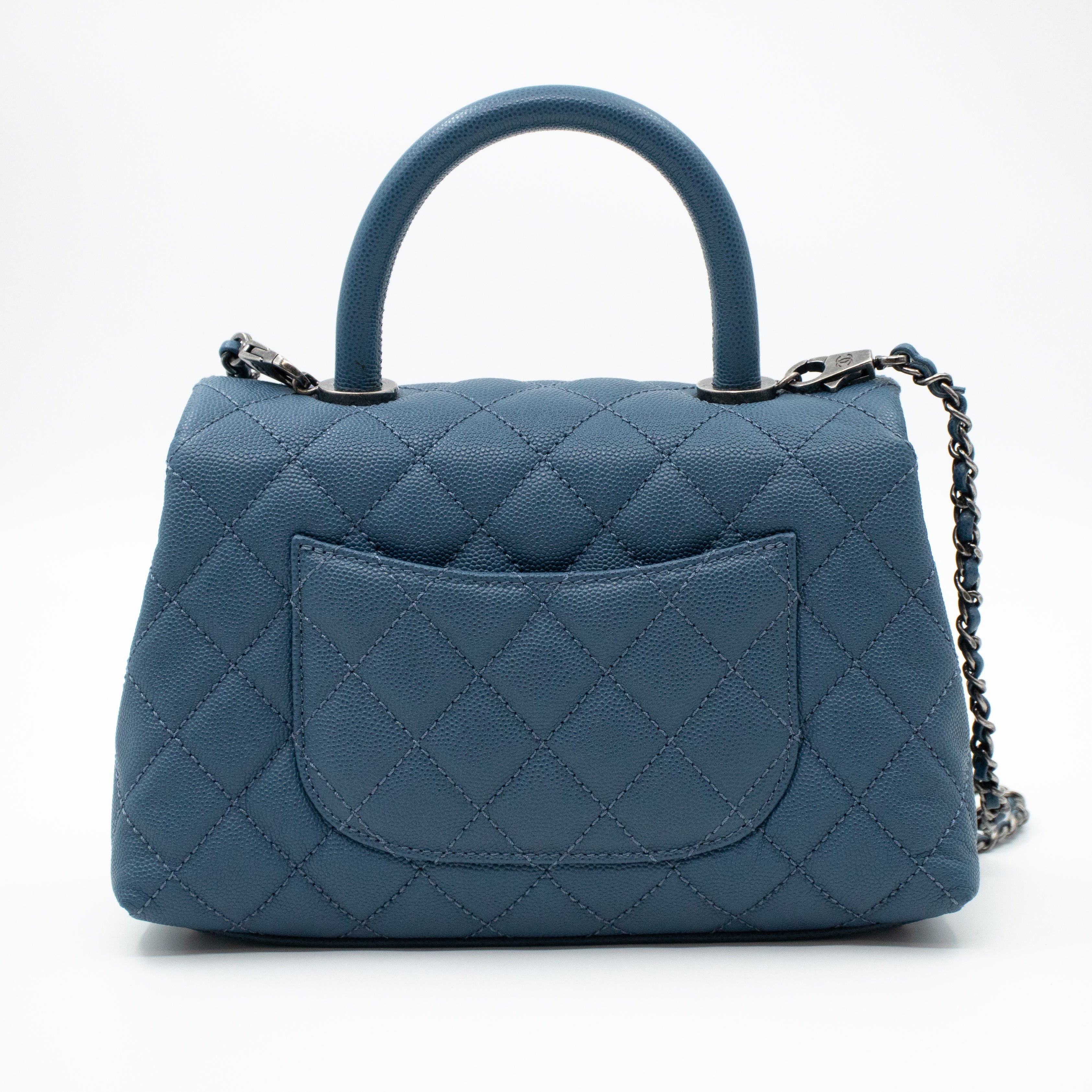 Coco Top Handle Bag Small Blue Caviar