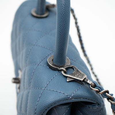 Coco Top Handle Bag Small Blue Caviar