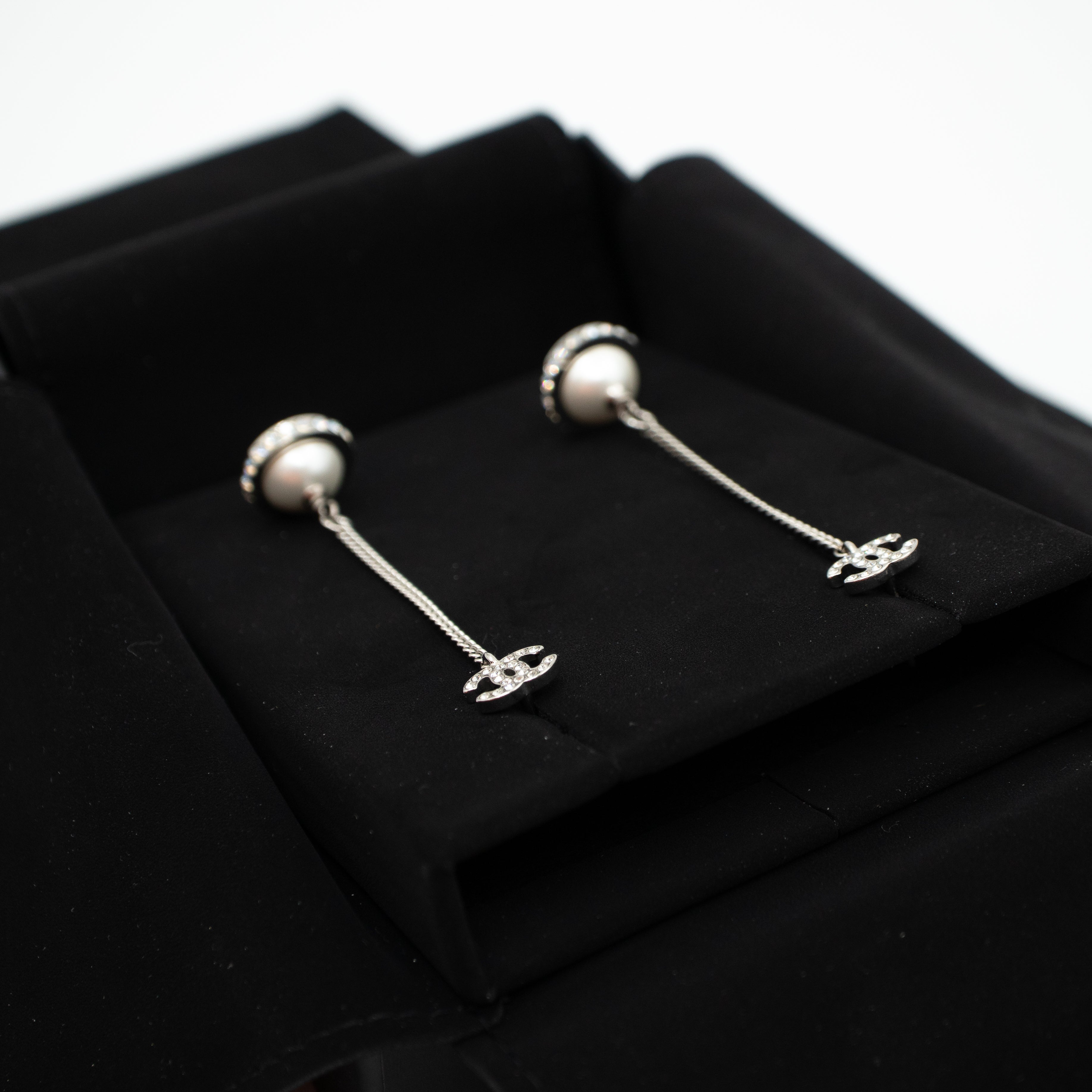 CC Crystal Pearl Drop Earrings Silver