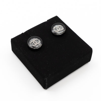 CC Round Earrings Black Crystal