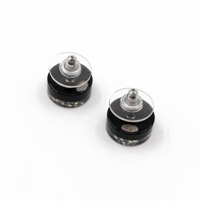 CC Round Earrings Black Crystal