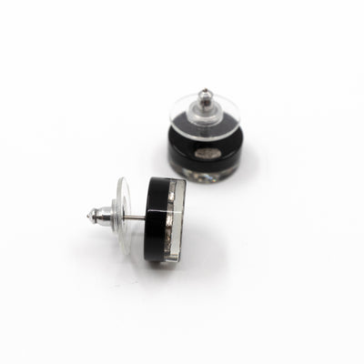 CC Round Earrings Black Crystal