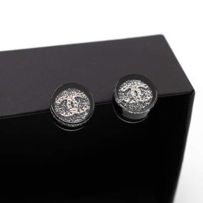 CC Round Earrings Black Crystal