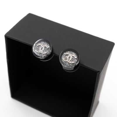 CC Round Earrings Black Crystal