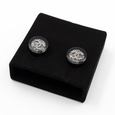 CC Round Earrings Black Crystal