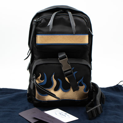 Single Strap Backpack Flame Black Nylon
