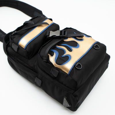 Single Strap Backpack Flame Black Nylon
