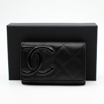 Cambon Flap Card Case Black Leather