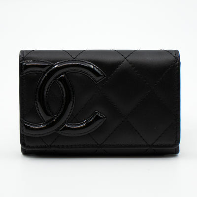Cambon Flap Card Case Black Leather
