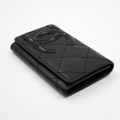 Cambon Flap Card Case Black Leather