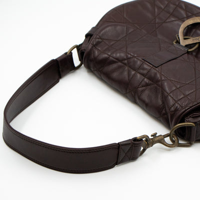 Shoulder Bag Cannage Quilted Brown Leather