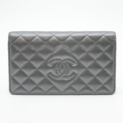 Classic Long Wallet Metallic Grey Leather
