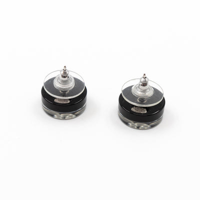 CC Round Earrings Black Pearl
