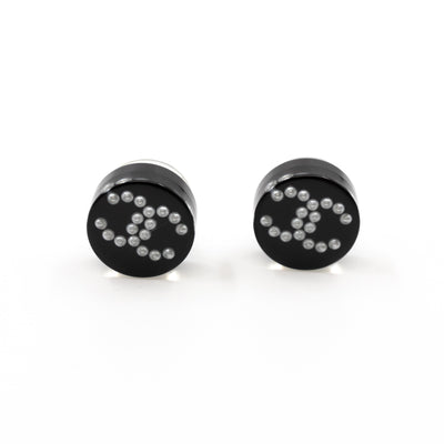 CC Round Earrings Black Pearl