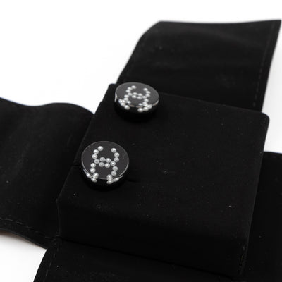 CC Round Earrings Black Pearl